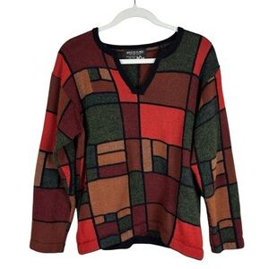 Matices De Los Andes Colorblock Sweater 100% Baby Alpaca Orange & Green V-Neck
